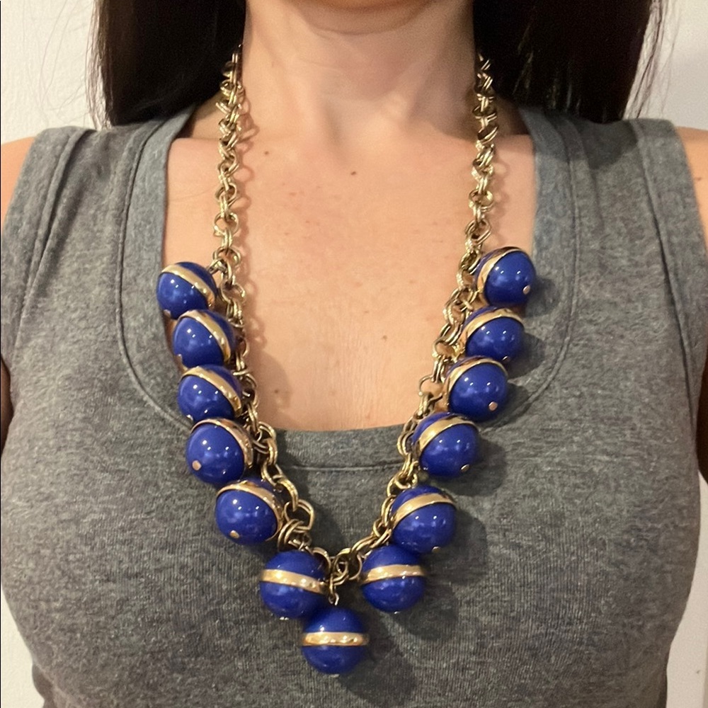 J. Crew Gold and Blue Beaded Necklace
